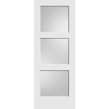 TRIMLITE 28" x 80" Primed 3-Panel Equal Panel Interior Shaker Slab Door with White Lami Glass 2468pri8433GL